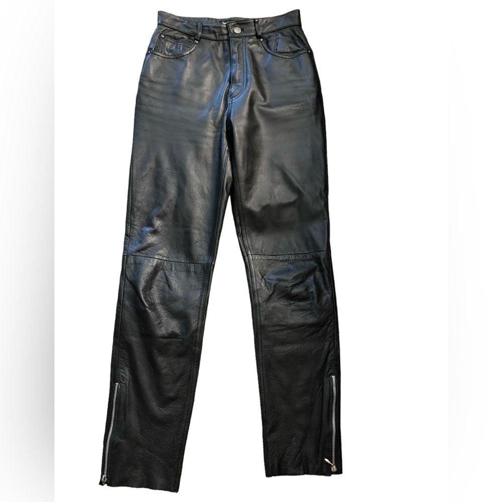 Wilson’s High Waisted Black Vintage 90’s Black Leather Zipper Pants Sz 4 Y2K